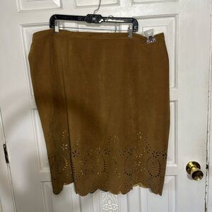 Ashley Stewart Brown Stretch Cut Out Skirt Hem Size 26